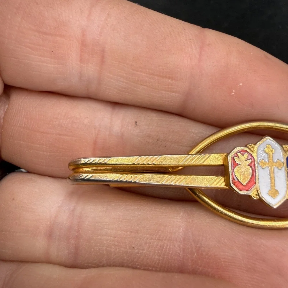 Vintage‎ Tie Bar Gold Tone Religious Anchor Sacred Heart Cross Dad Gift